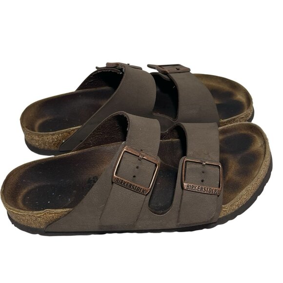Birkenstock Arizona Sandals Size 40 Brown Leather 2 Strap Slide W9.5/M7.5 - Picture 1 of 11
